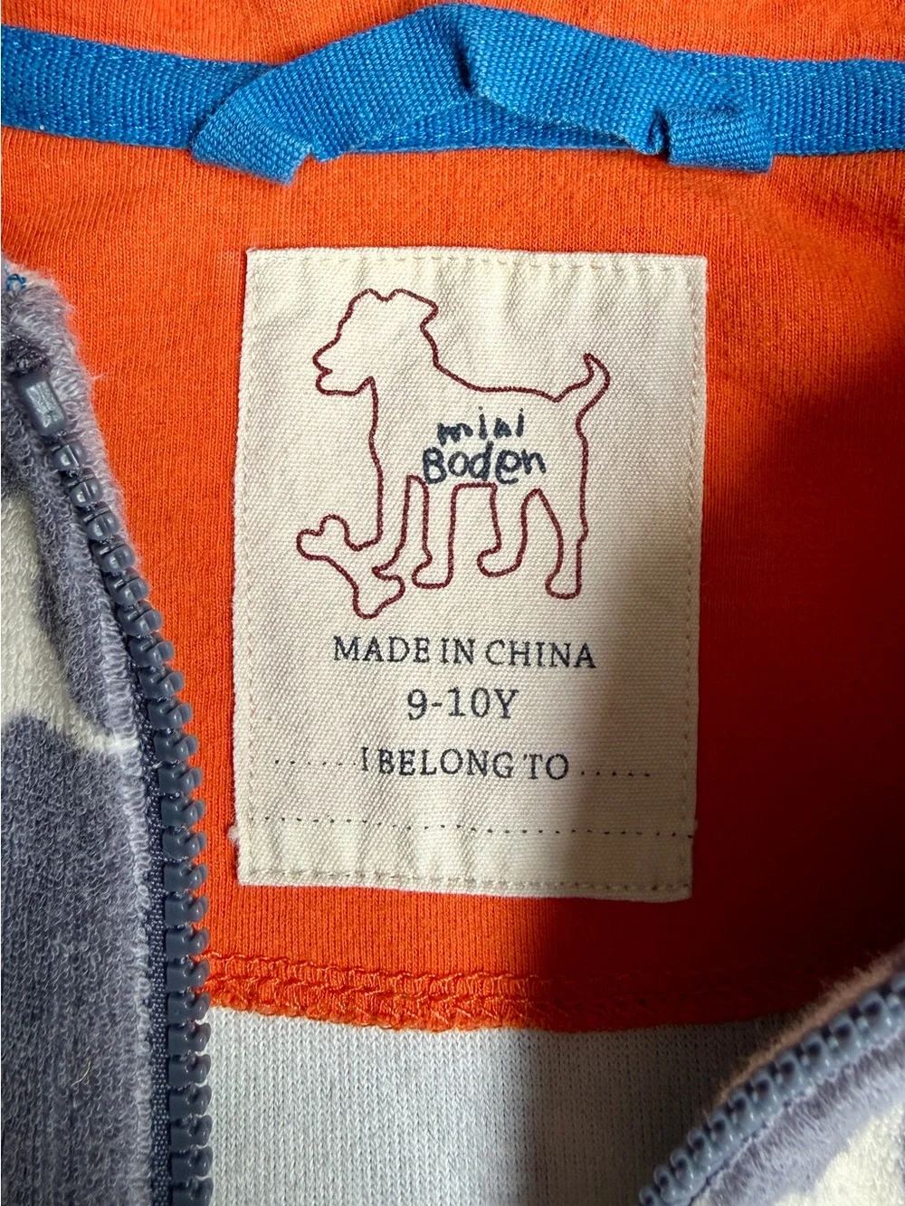 Mini Boden Terry Cloth Star Toweling Hoodie Zip Up 9/10Y